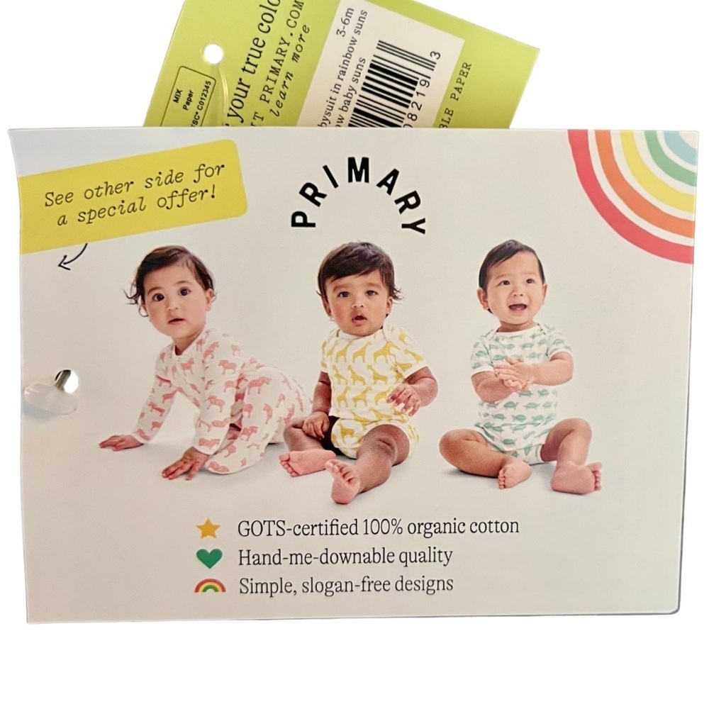 Primary Baby Organic Cotton Rainbow Suns Onesie | 3–6 Months | NWT - Picture 3 of 5